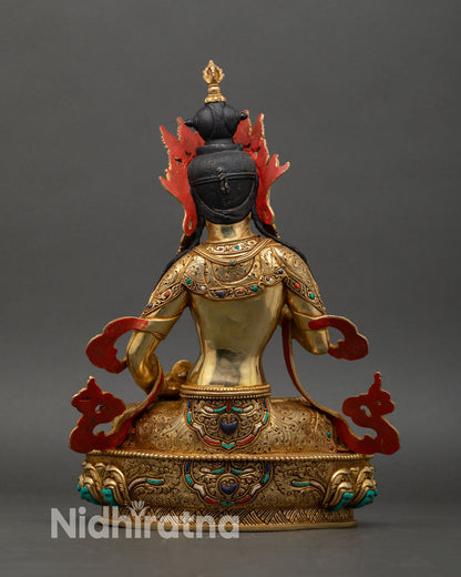 Back view of Vajrasattva statue intricate craftsmanship lost wax casting Nepal Buddhist art