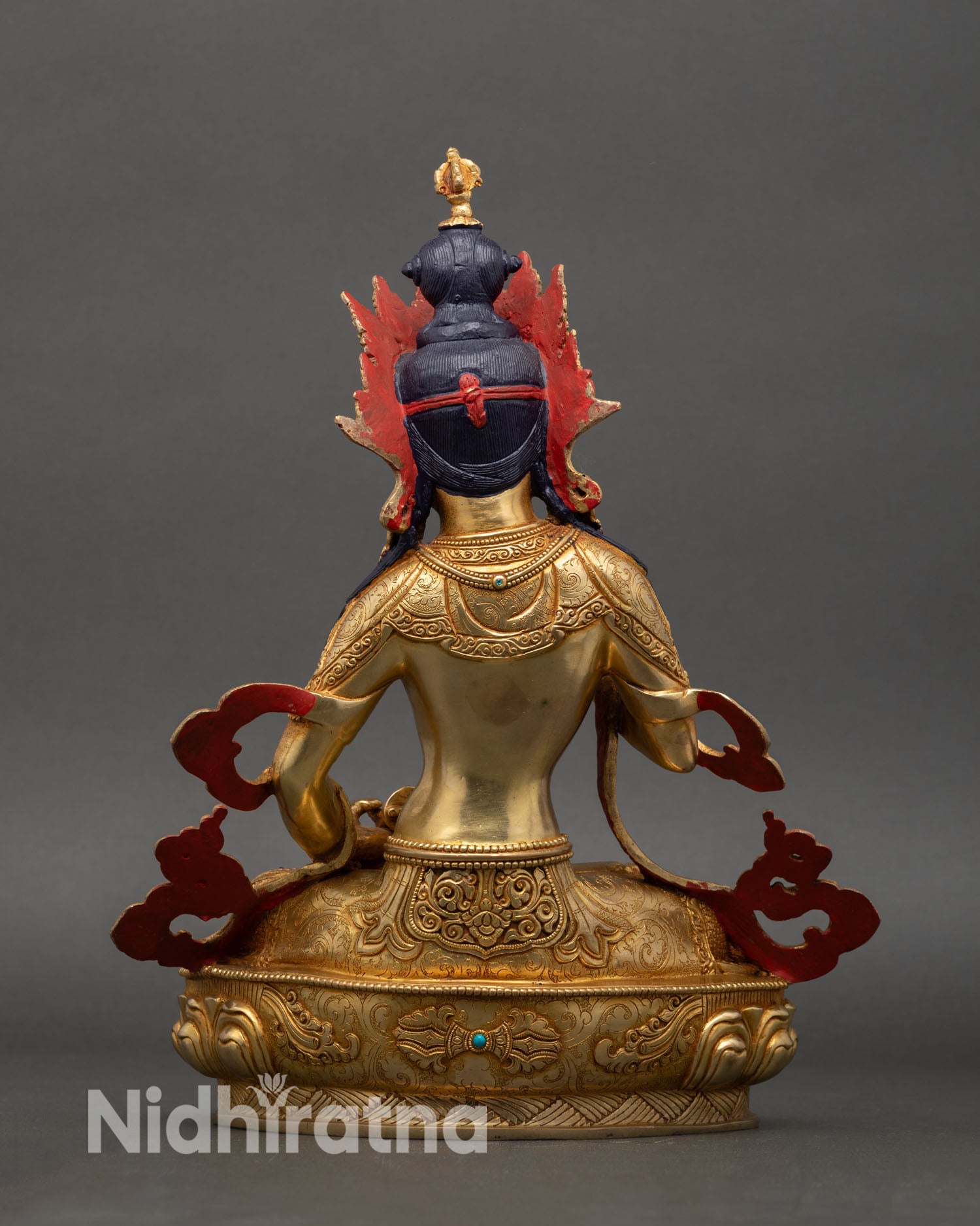 back view vajrasattva statue lotus base spiritual altar decor buddhist purification deity gold gilded copper art