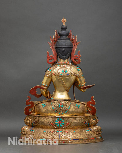 Back view of Vajrasattva statue with semi precious stones, perfect for meditation and altar decor.
