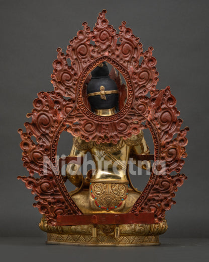 Back view Vajrasattva statue showing intricate copper craftsmanship and gold gilding