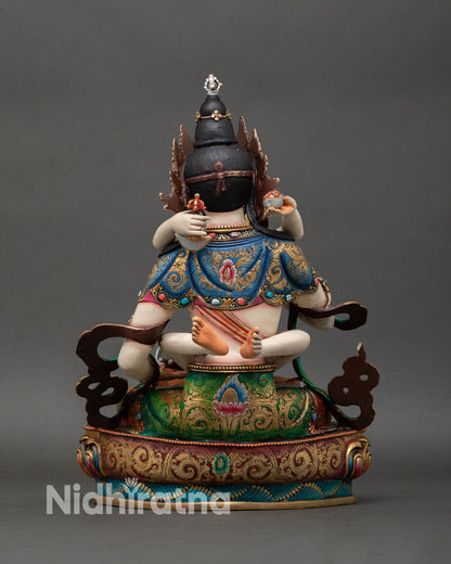 Back view of Vajrasattva Yab Yum statue Nepal handmade copper sculpture gold gilded finish ritual altar meditation spiritual decor piece