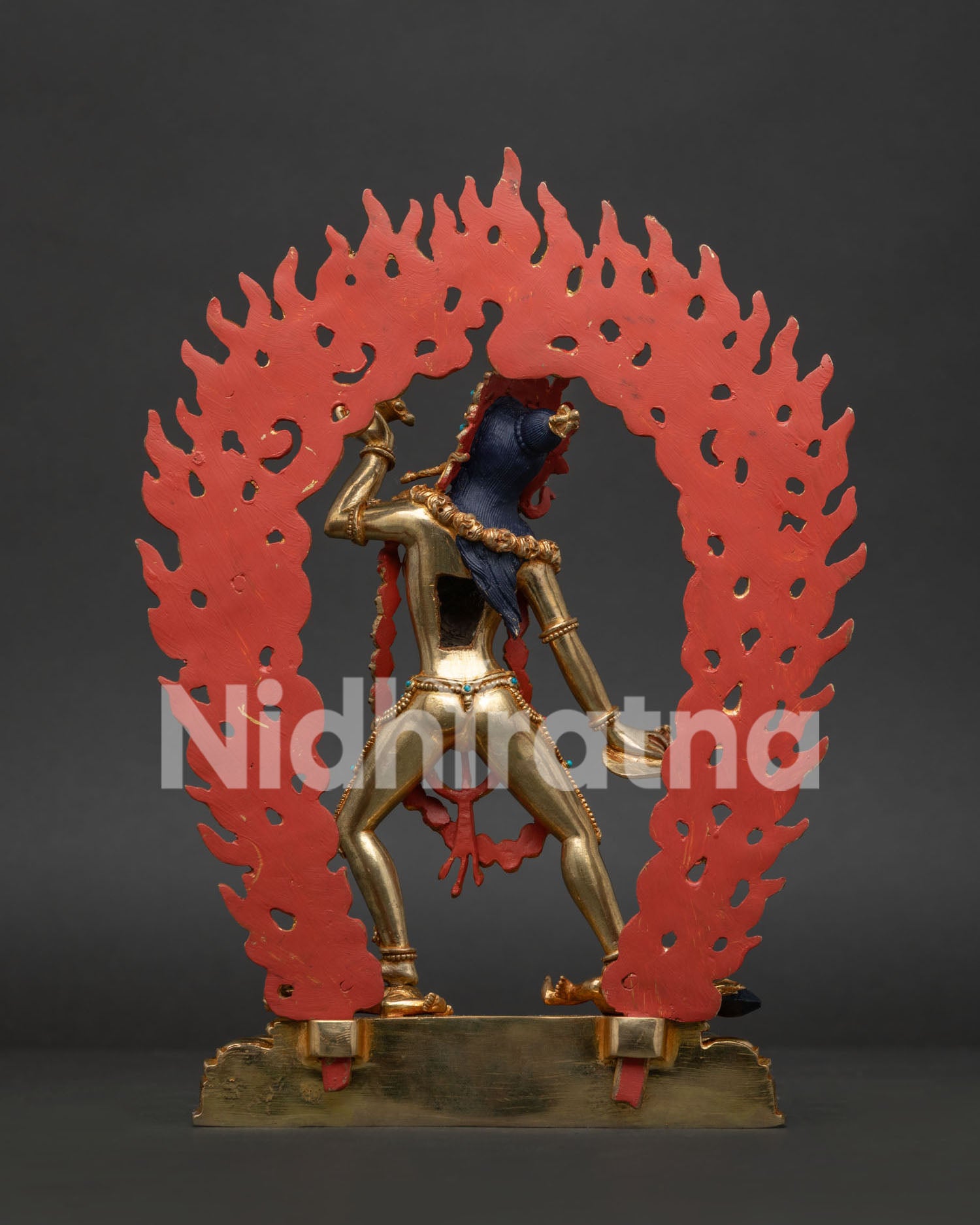 Back View Vajrayogini Copper Statue with Intricate Halo and Artisan Details.