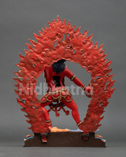 back view Vajrayogini statue copper body intricate detailing flame halo sacred Nepal artwork