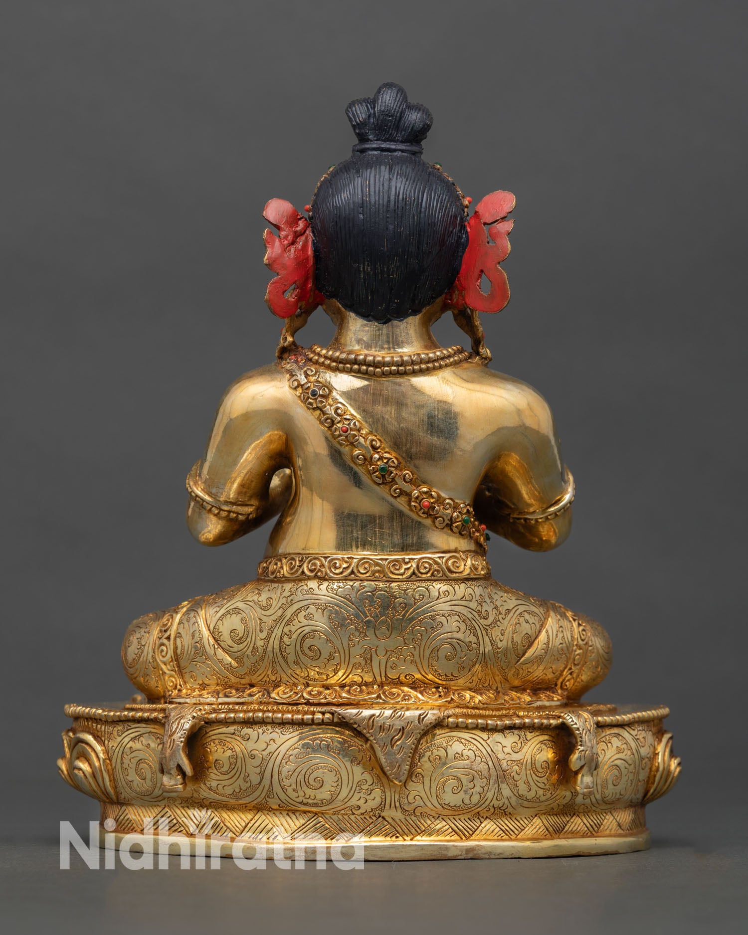 Back view of Virupa statue intricate ornaments lost wax casting copper sacred Mahasiddha statue Buddhist meditation decor