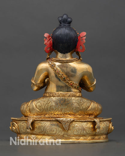 Back view of Virupa statue intricate ornaments lost wax casting copper sacred Mahasiddha statue Buddhist meditation decor