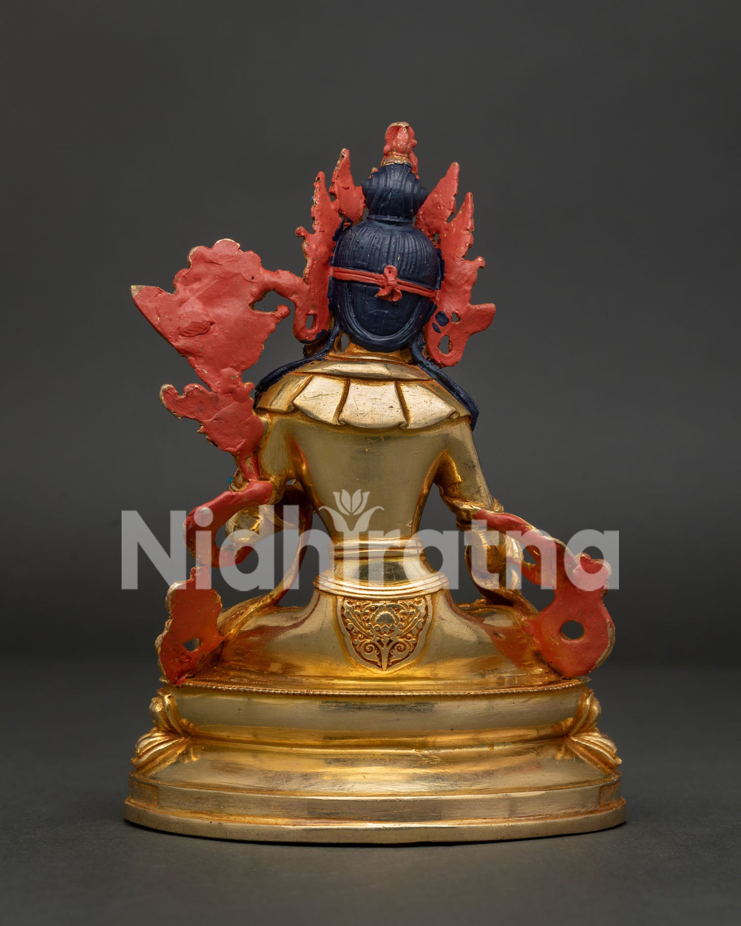 Back View White Tara Copper Statue with Intricate Himalayan Artisan Carvings.