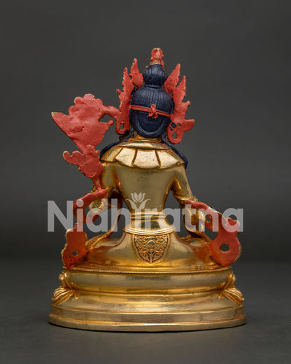 Back View White Tara Copper Statue with Intricate Himalayan Artisan Carvings.