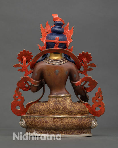 Back view of White Tara statue showing Newari craftsmanship from Patan Nepal designed as sacred altar spiritual decor piece