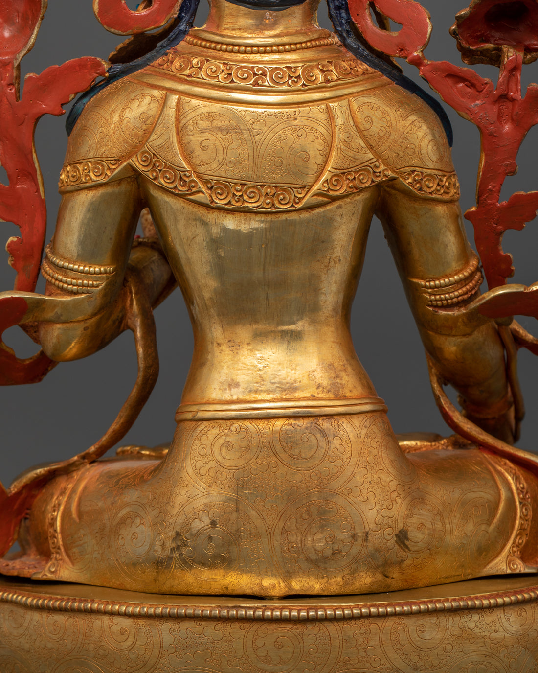 back view of gold plated green tara statue