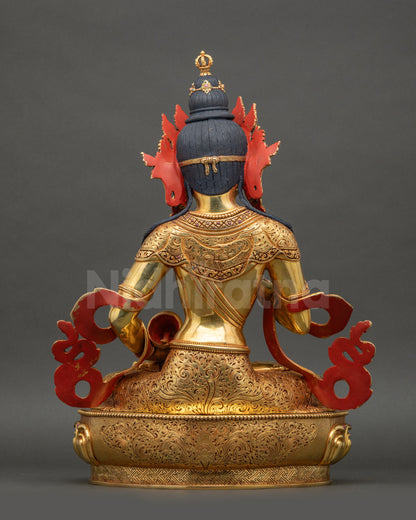 back of Vajrasattva Sculpture showing carved robe and lotus seat craftsmanship
