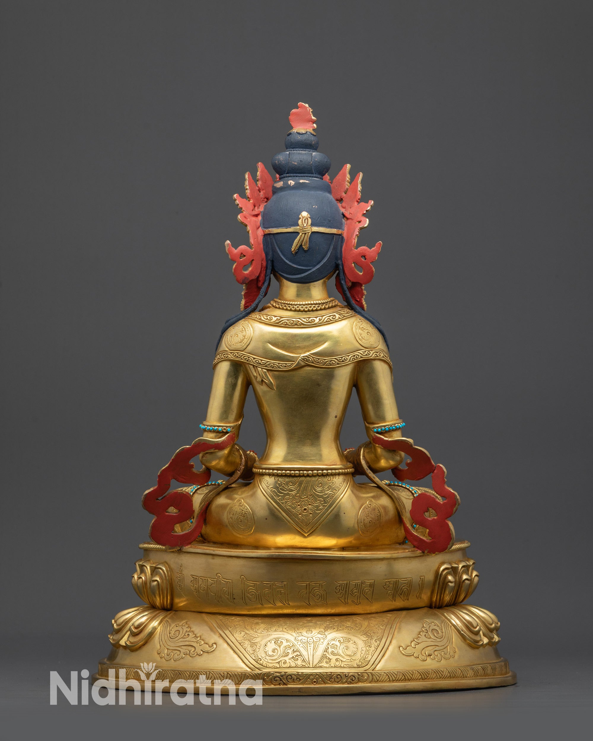 back view Amitayus statue double-layered lotus pedestal handcrafted in Nepal