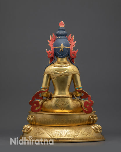 back view Amitayus statue double-layered lotus pedestal handcrafted in Nepal