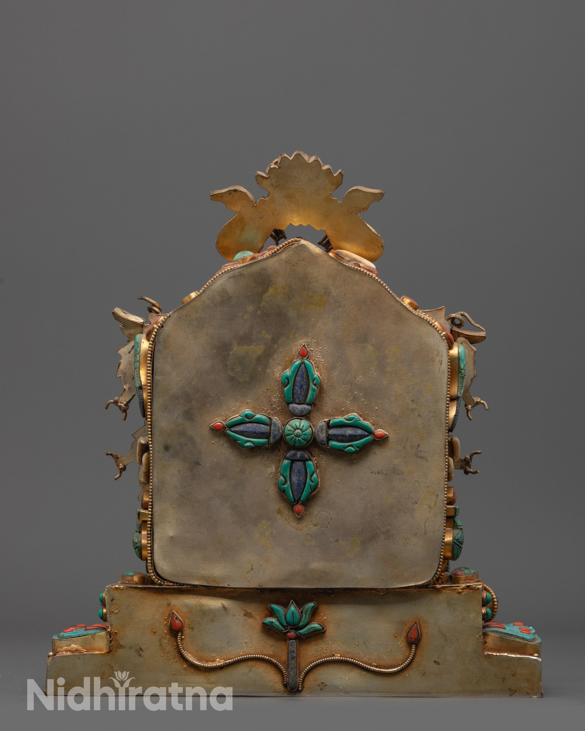 back view Buddha Shakyamuni Ghau Box featuring detailed Himalayan artisan craftsmanship