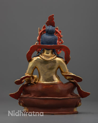 back view Dzambhala Sculpture from Patan showing lost wax detailing and gemstone embellishments