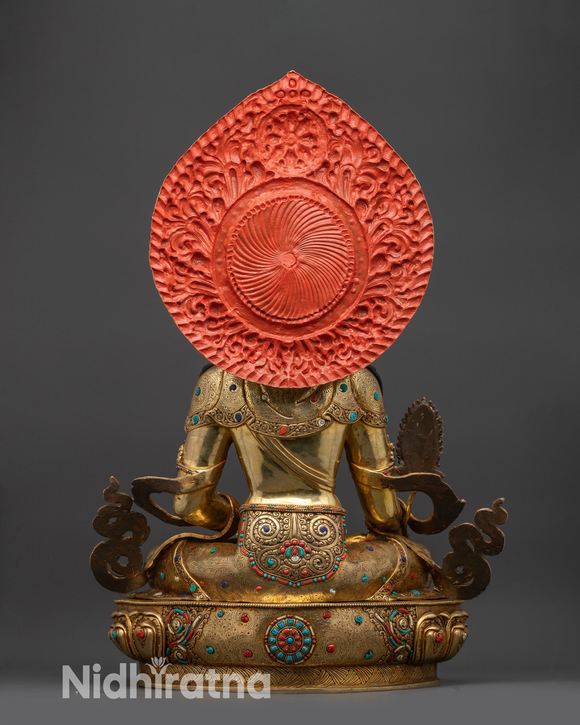 back view Kshitigarbha sacred halo and ritual ornament Vajrayana detailing