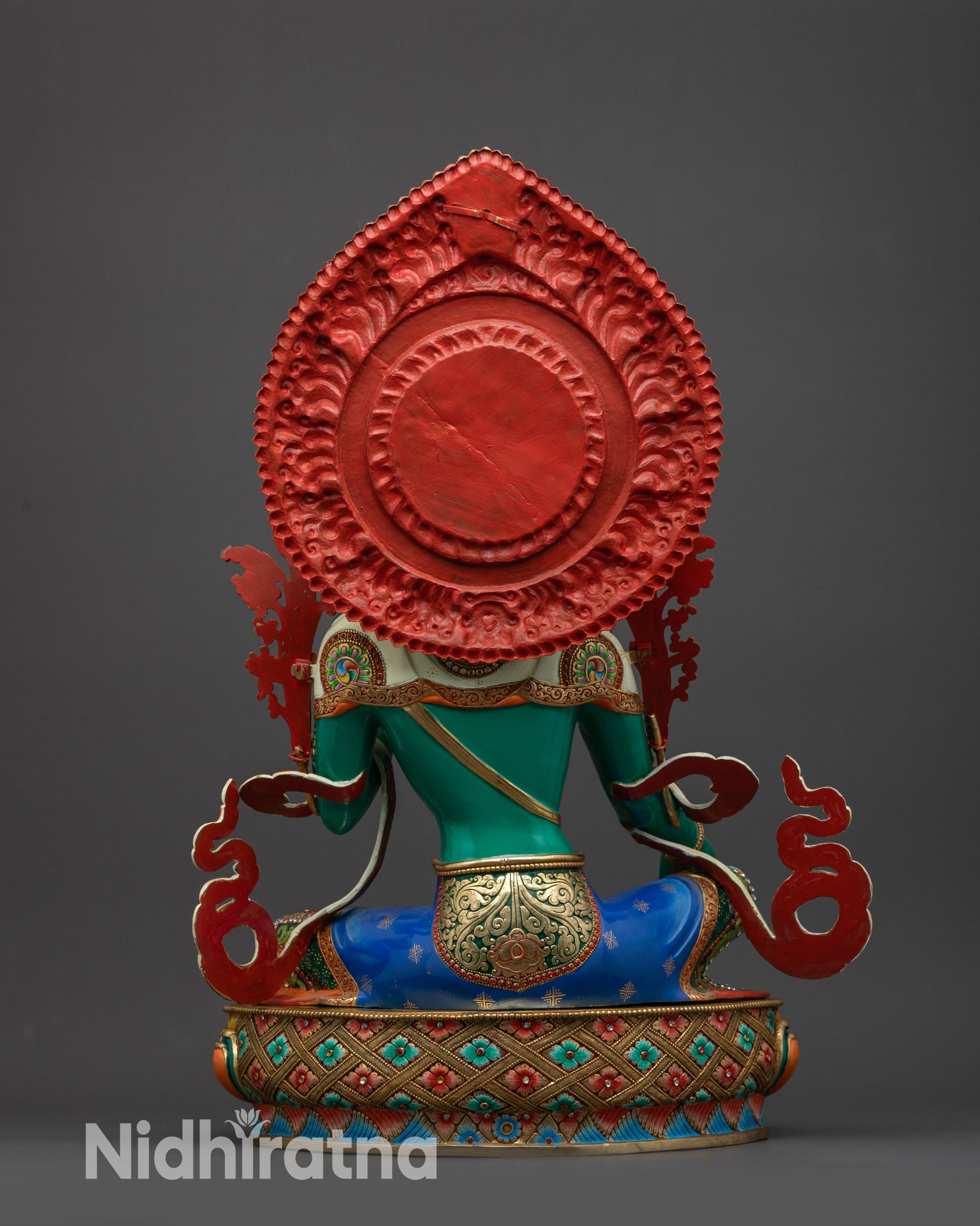 back view Mother Green Tara Tibetan Buddhist statue handmade in Patan Nepal for shrine