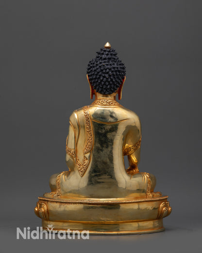 back view Nepalese handcrafted Shakyamuni Buddha Statue with intricate robe carvings