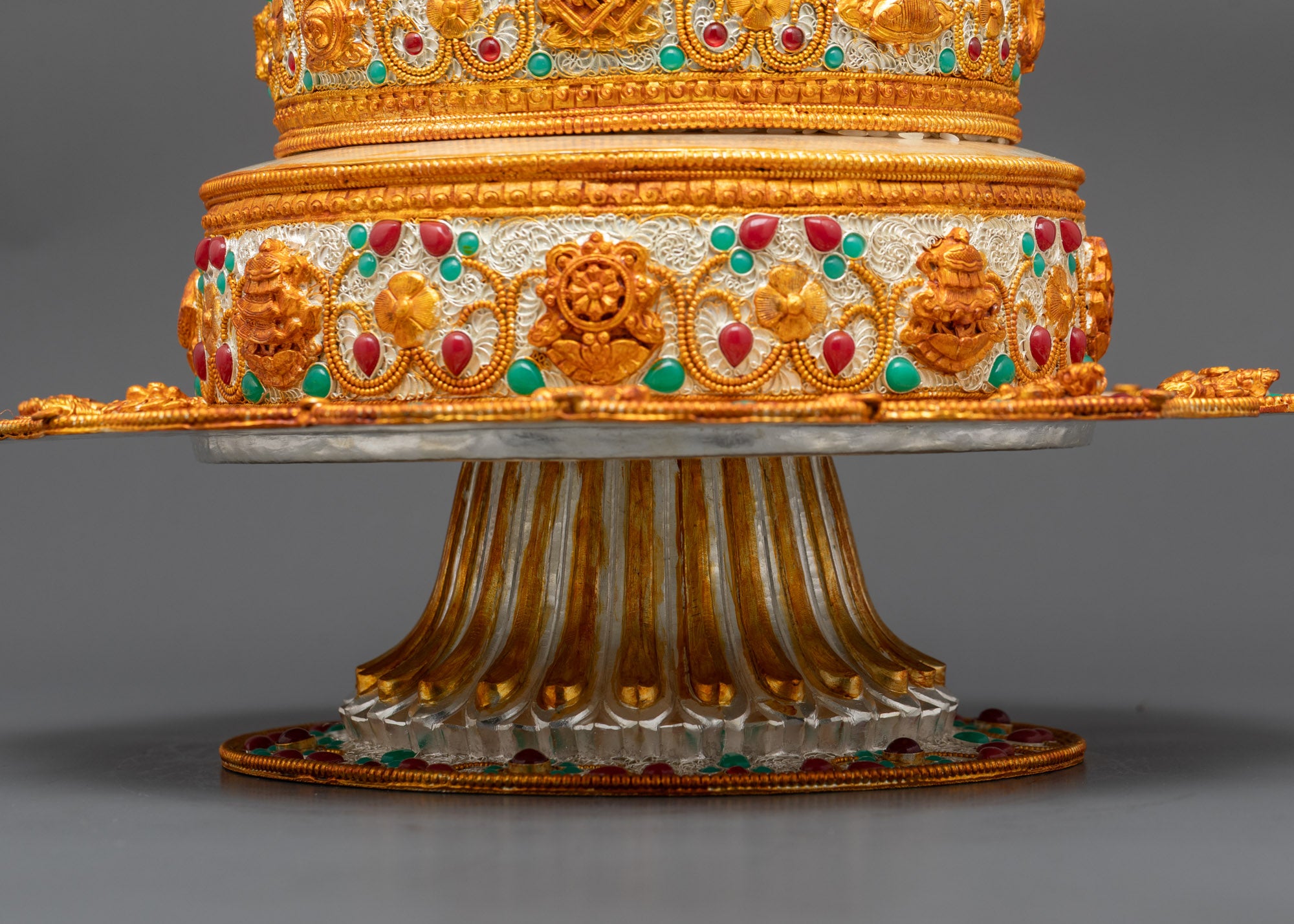 back view Sacred Tibetan Buddhist Mandala handmade copper with floral filigree design