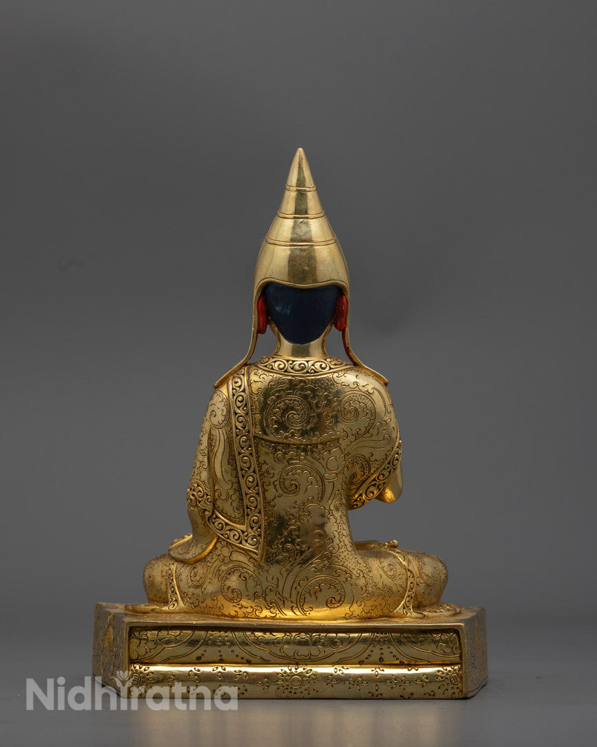 back view Santaraksita statue on gold fire-gilded copper alloy base handcrafted in Nepal