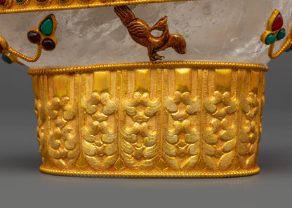 back view Tibetan ritual Kapala with gold finish and ornate crystal detailing