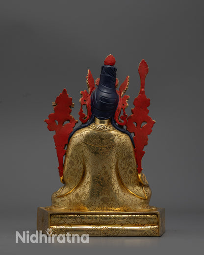 back view Trisong Detsen statue on handcrafted base with detailed robe patterns from Nepal