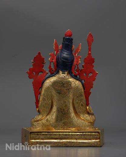 back view Trisong Detsen statue on handcrafted base with detailed robe patterns from Nepal