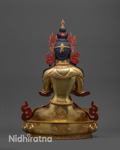 back view Vajradhara Buddha statue with intricately carved floral motif patterns