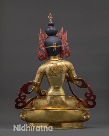 back view Vajrasattva statue with flowing robe details and carved lotus base