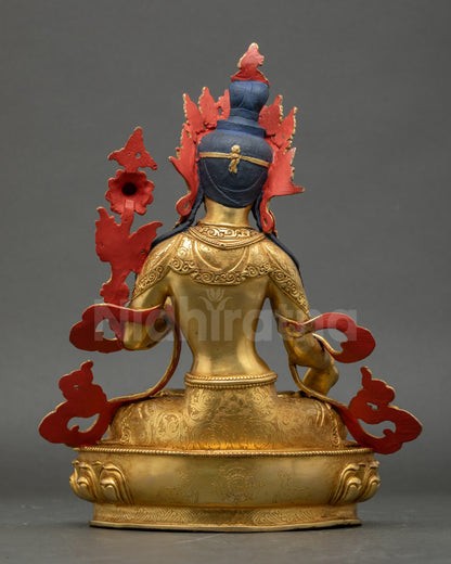 back view White Tara Sculpture detailed gold-gilded copper back with artisan craftsmanship