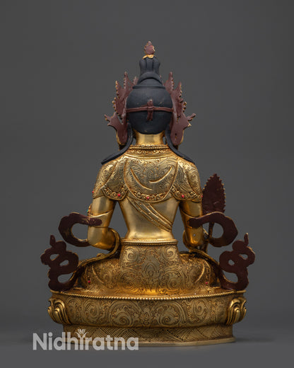 back view kshitigarbha statue robe patterns and lotus pedestal details