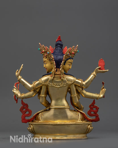 
back view of Namgyalma statue displaying robe patterns and lotus base carving 