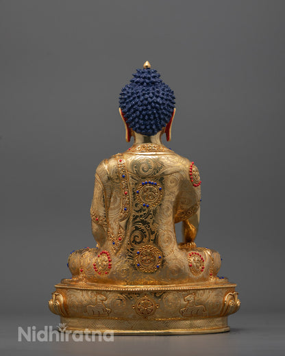 back view of Shakyamuni Tathagata Buddha Statue highlighting intricate craftsmanship and patra bowl