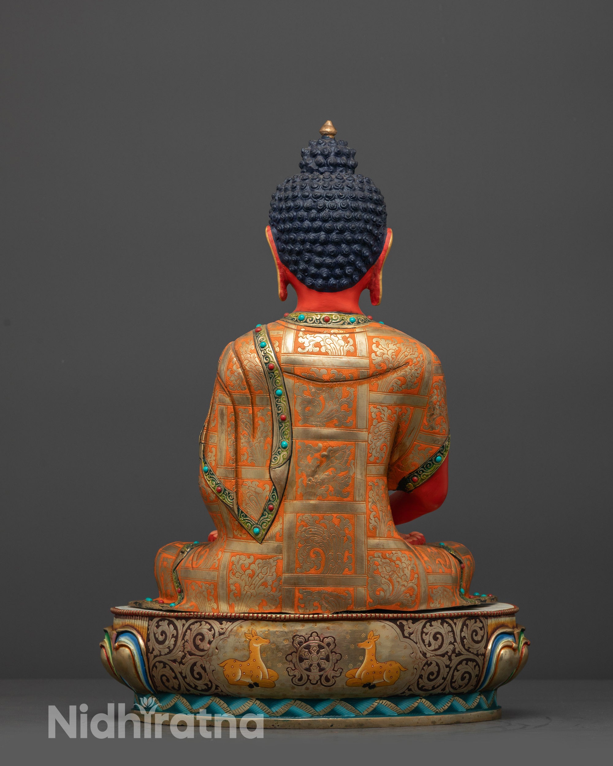 back view of Spiritual Amitabha Buddha Statue showing detailed robe and lotus base