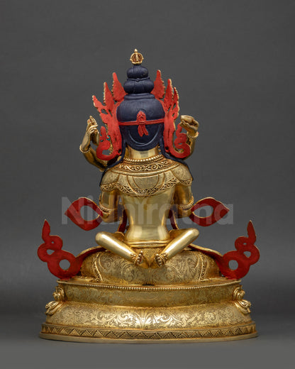 back view of Vajradhara Yab-Yum statue with intricate lotus floral motifs