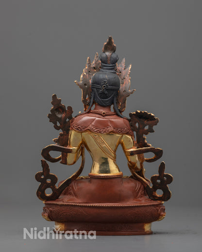 back view of White Tara Statue showing artisan-crafted detailing and traditional Himalayan design