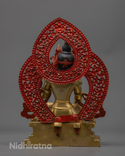 back view of handcrafted Bodhisattva sculpture with detailed robe and lotus base design
