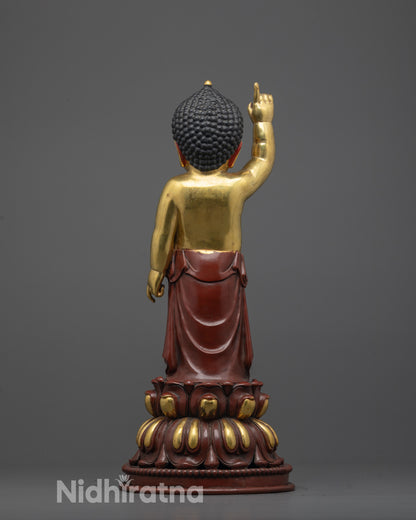 back view of partially gold gilded little buddha statue with lotus seat design