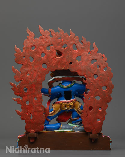 back view of vajrapani statue showcasing intricate carvings and halo craftsmanship

