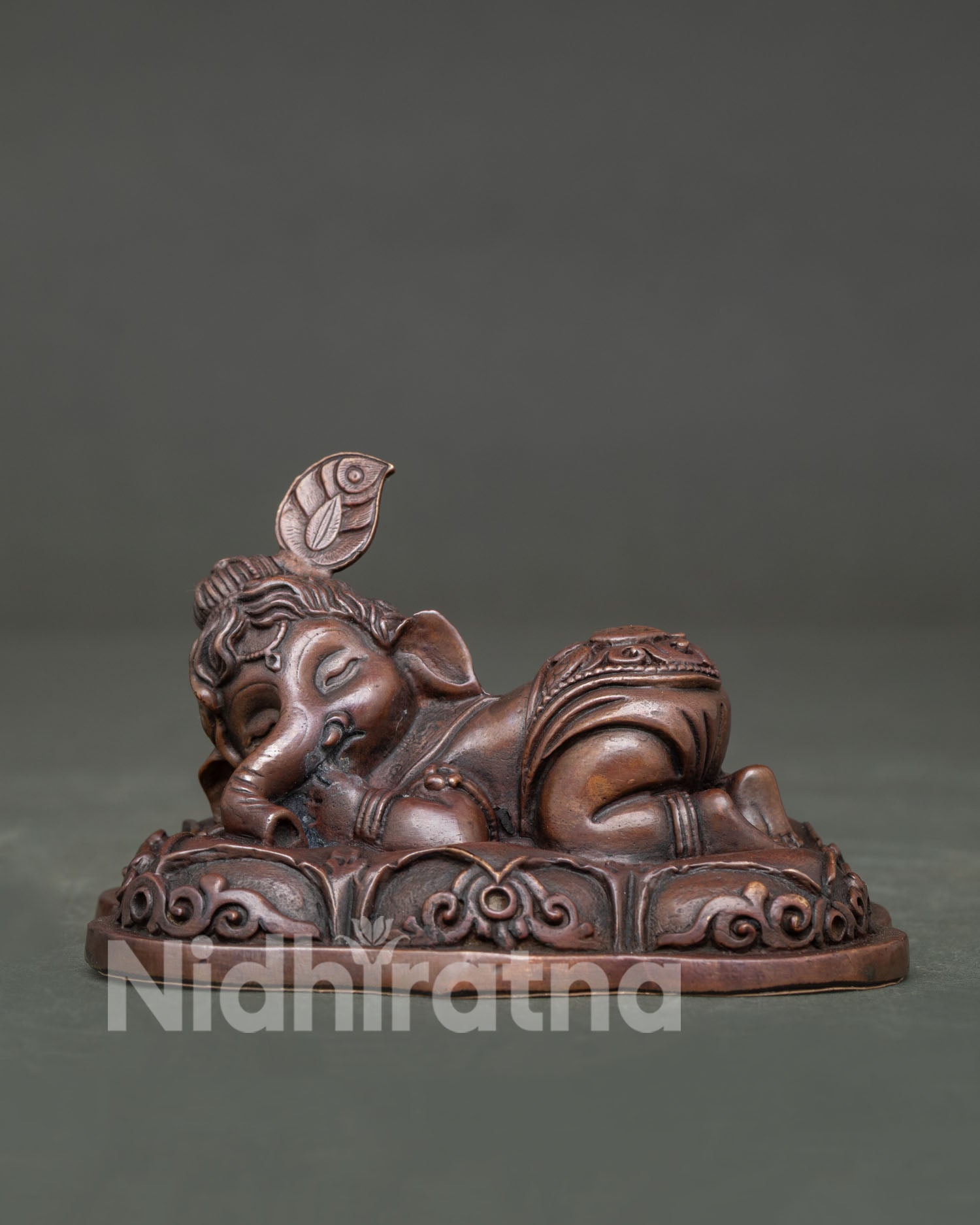 Bal Ganesh statue, handcrafted by Newari artisans in Patan, Nepal with an oxidized copper finish