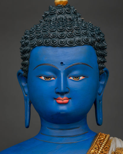 Bhaisajyaguru Medicine Buddha Incheon face with lapis-blue finish and gold details