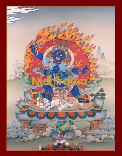 Bhutadamara Vajrapani thangka print - wrathful four-armed Buddhist protector canvas art