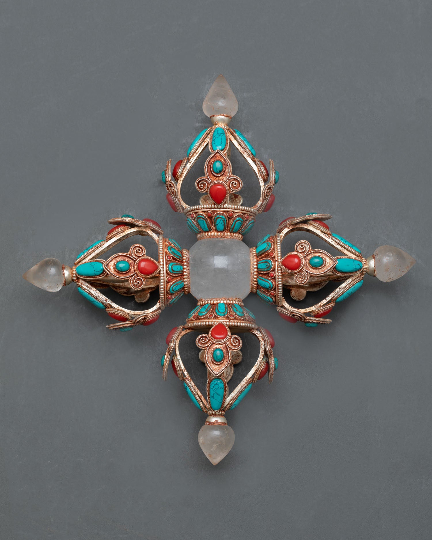 Bishow Vajra Double Cross Dorje ritual object copper gold filigree Nepal