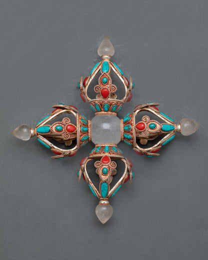 Bishow Vajra Double Cross Dorje ritual object copper gold filigree Nepal