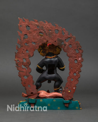 Black Dzambhala copper sculpture Tibetan Buddhist deity of wealth prosperity protection handmade Newari artisan sacred altar decor