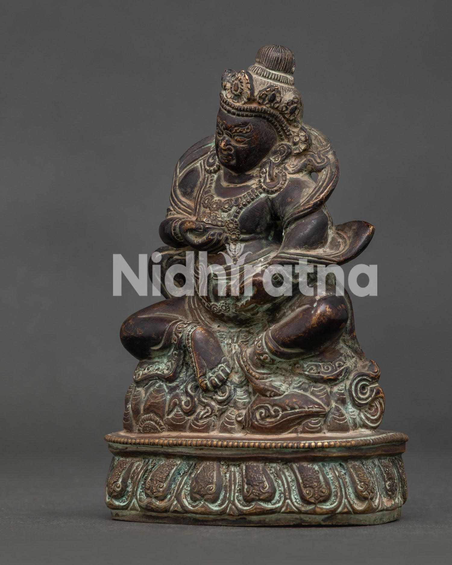 Black Dzambhala Double Lotus Pedestal Wrathful Posture Side View.