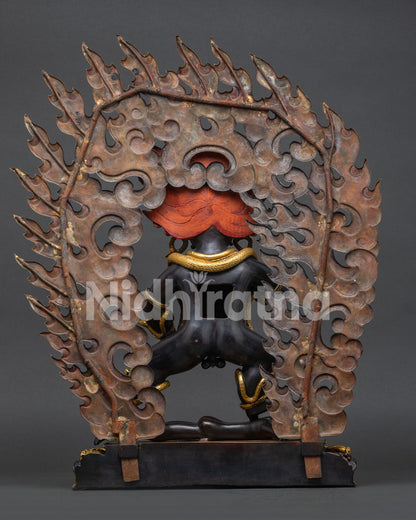 Black Dzambhala Statue Back View Himalayan Buddhist Artwork