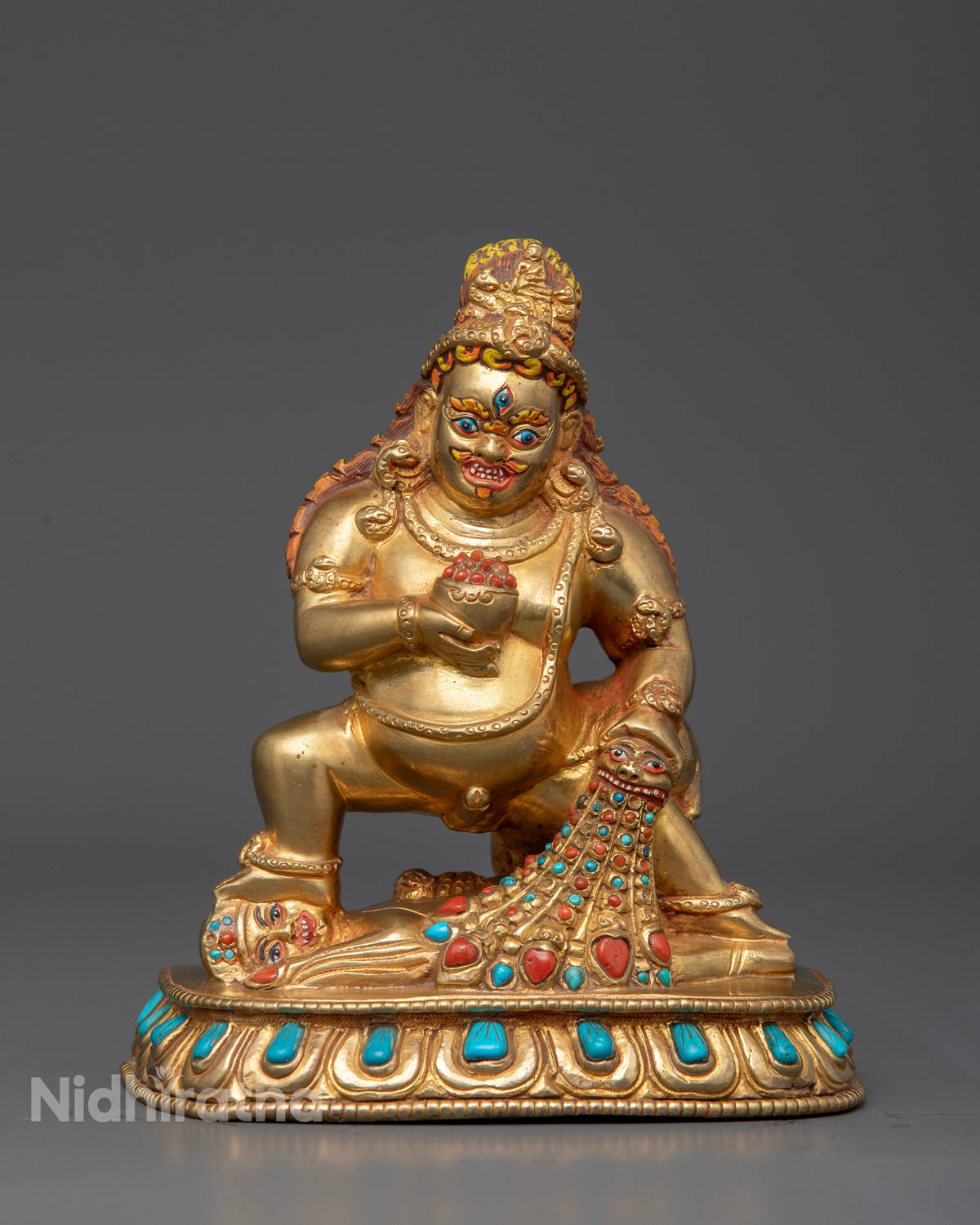 Black Dzambhala statue handcrafted by Newari artisans from Patan Nepal.