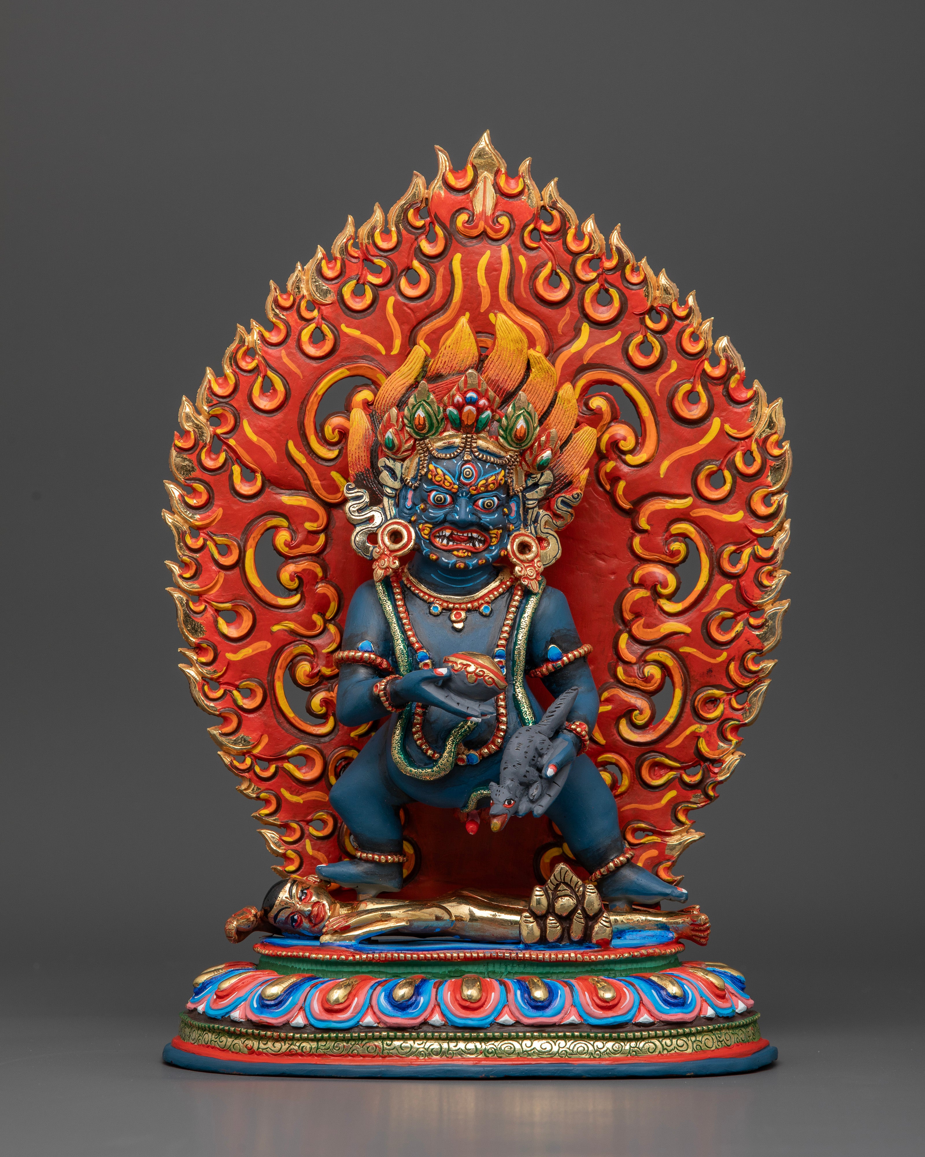 Black Dzambhala statue handcrafted by Newari artisans in Patan Nepal.