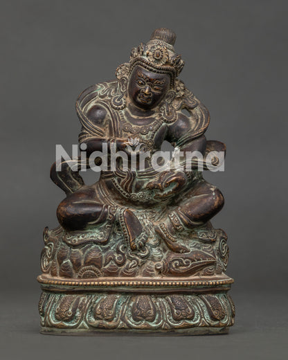 Black Dzambhala Statue Handcrafted Copper Antique Finish Front View.