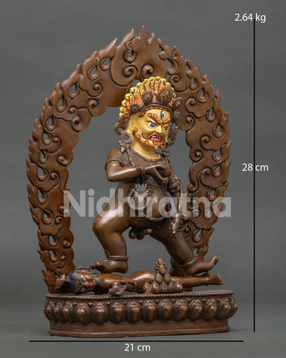 Black Dzambhala statue holding a jewel spitting mongoose and kapala with authentic Nepalese artisan details